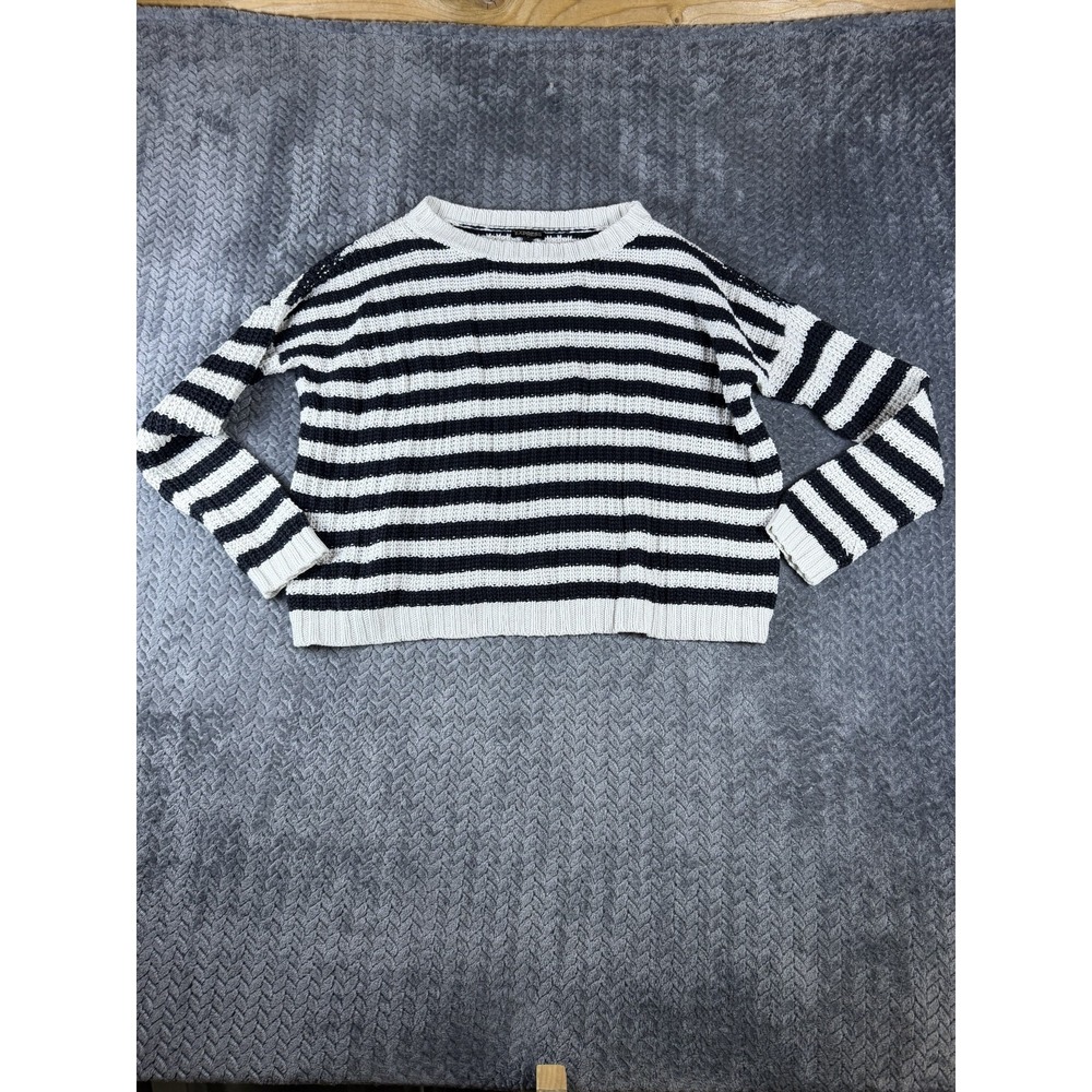 Express Sweater Womens Small Black White Striped Round Neck Cotton Pullover